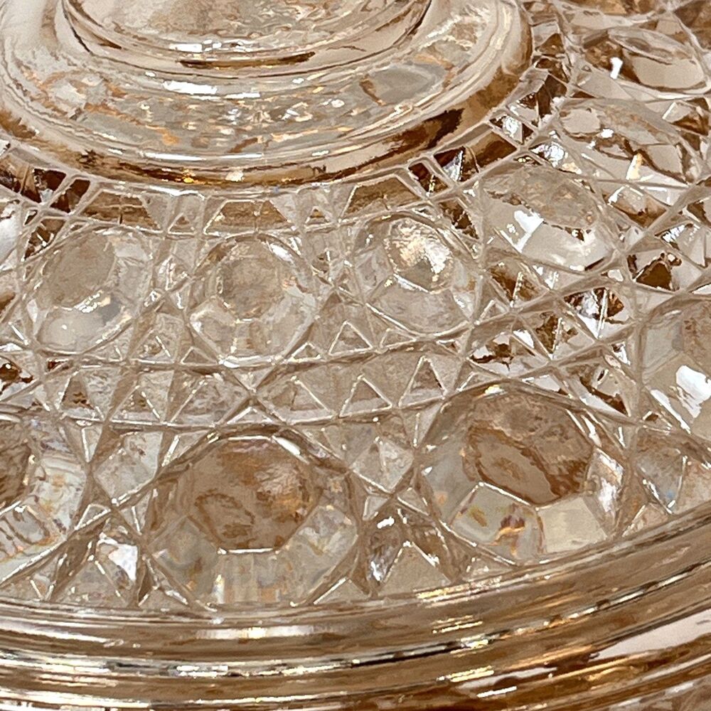 Indiana Glass Windsor Pink Peach Ballad Cane & Button Design Candy Dish & Lid - Picture 7 of 15